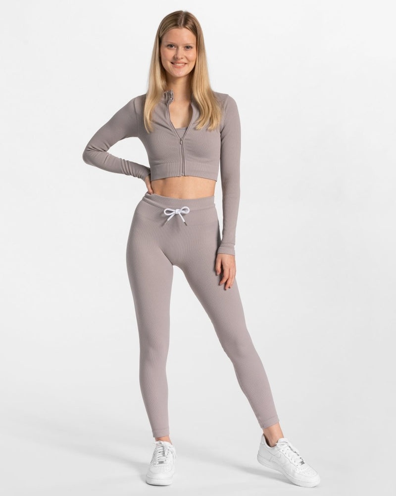 Grey Women Teveo Ribbed Zip Jackets | IJB-1860