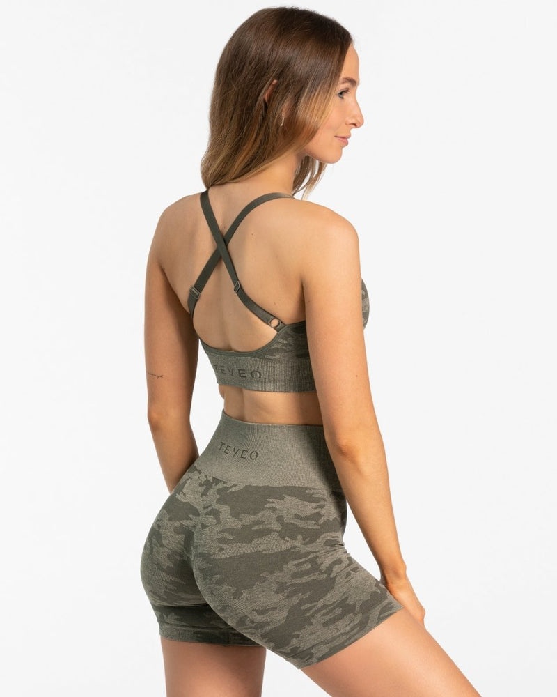 Khaki Women Teveo Camo Sports Bra | MJV-6389