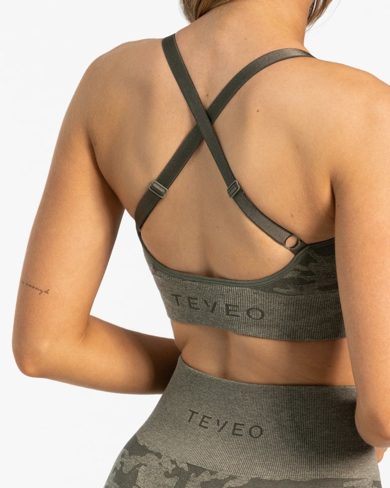 Khaki Women Teveo Camo Sports Bra | MJV-6389