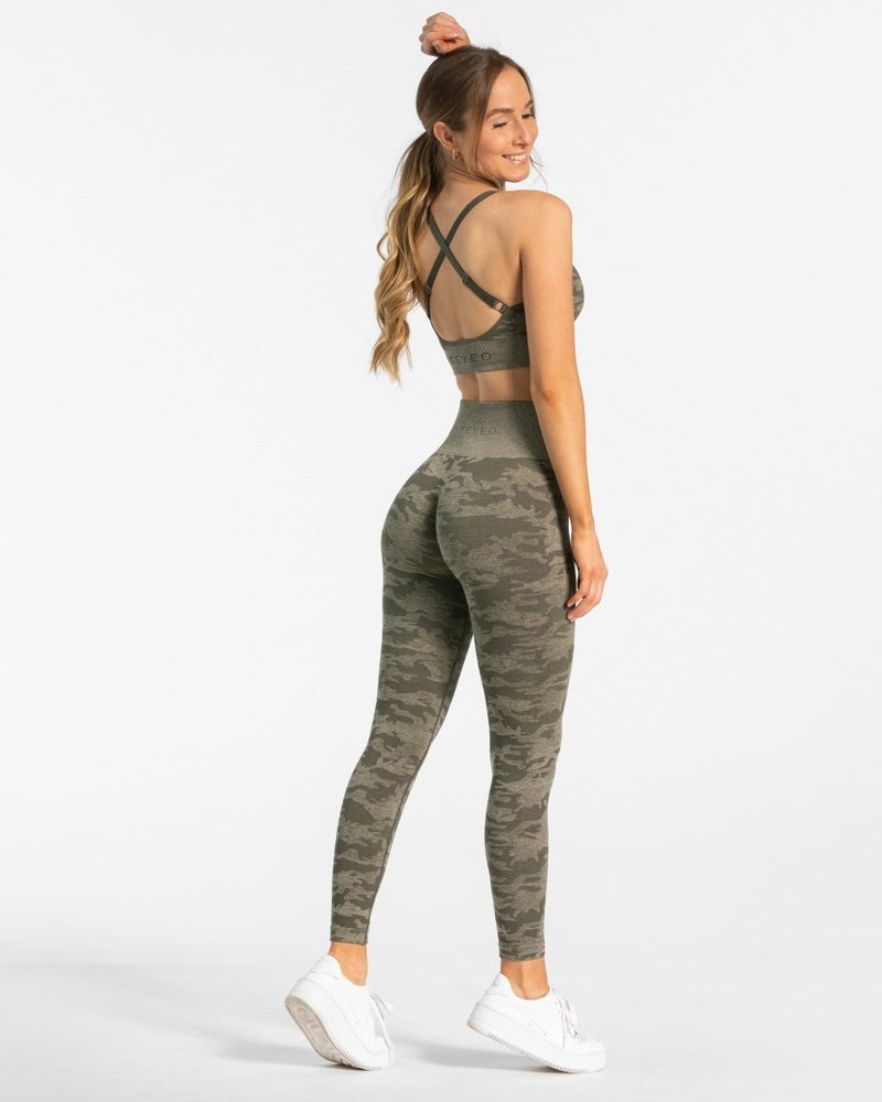 Khaki Women Teveo Camo Sports Bra | MJV-6389