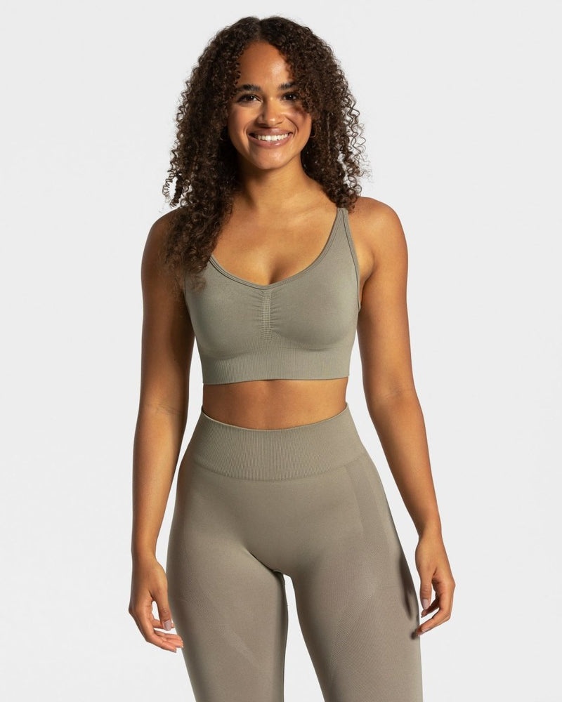 Khaki Women Teveo Charming Scrunch Sports Bra | VOZ-2105