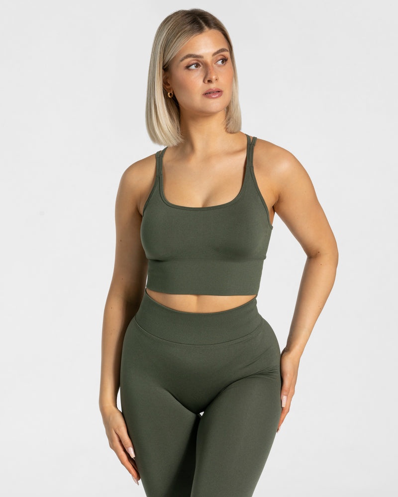 Khaki Women Teveo Statement Sports Bra | KFV-1919