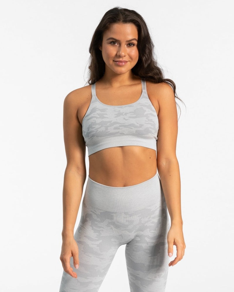 Light Grey Women Teveo Camo Sports Bra | PIA-8494