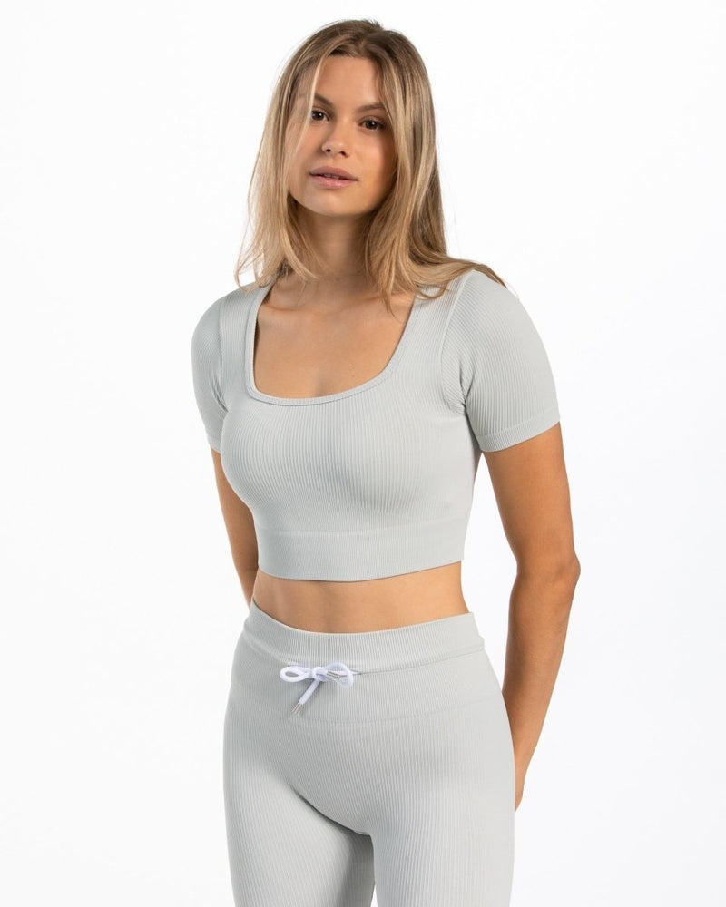 Light Grey Women Teveo Ribbed Crop Tops | INR-2033