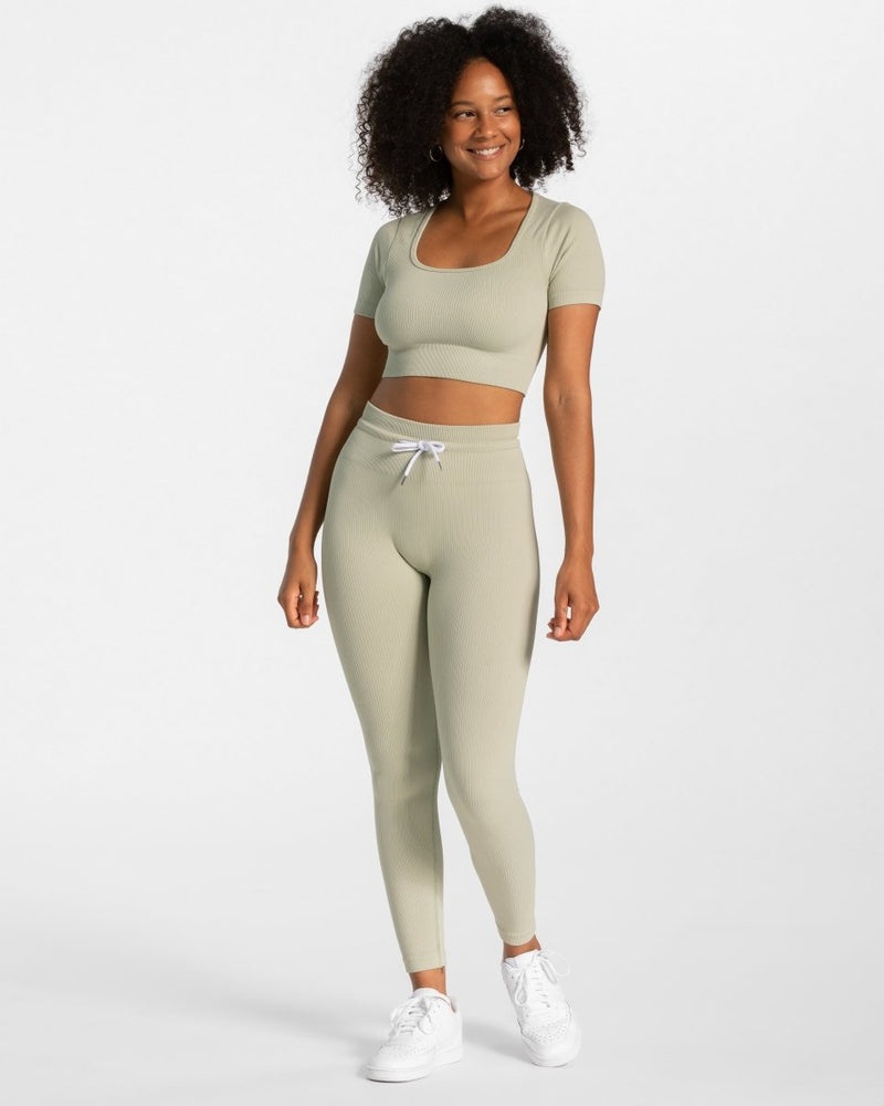 Olive Women Teveo Ribbed Crop Tops | JKA-2097