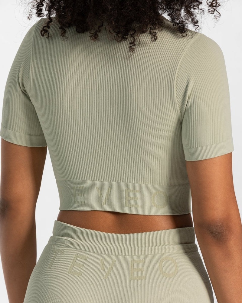 Olive Women Teveo Ribbed Crop Tops | JKA-2097