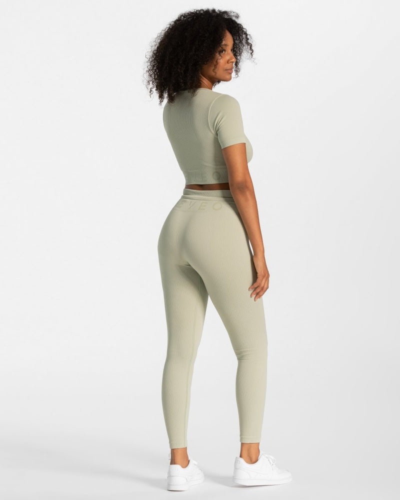 Olive Women Teveo Ribbed Crop Tops | JKA-2097