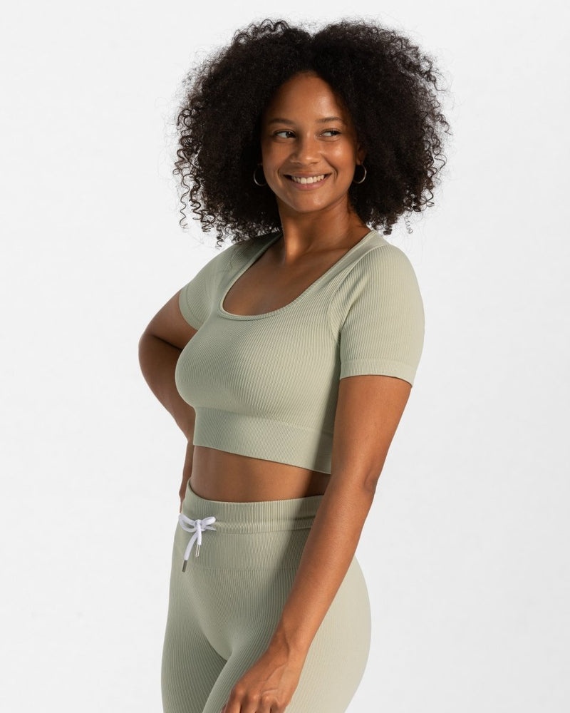 Olive Women Teveo Ribbed Crop Tops | JKA-2097