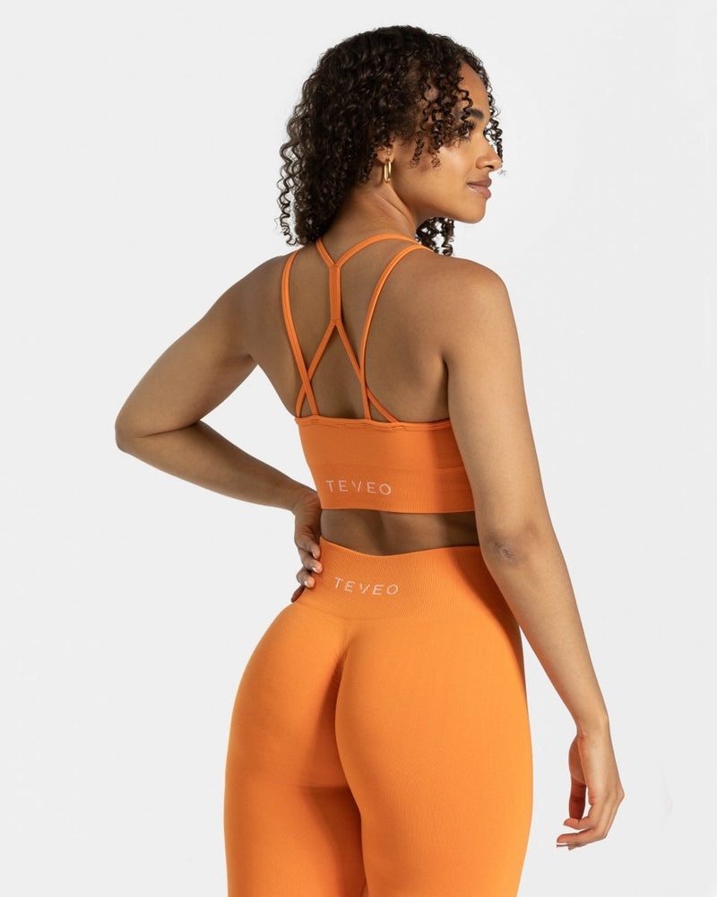 Orange Women Teveo Timeless Scrunch Sports Bra | NBY-9115