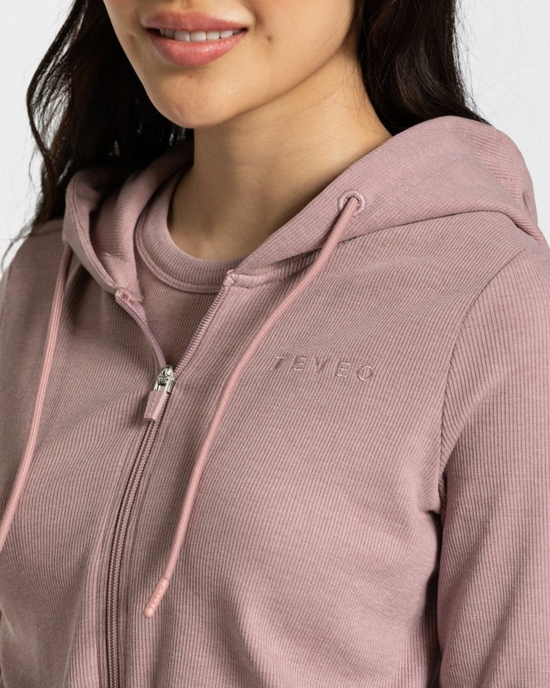 Pink Women Teveo Lounge Zip Hoodie | XIX-3602