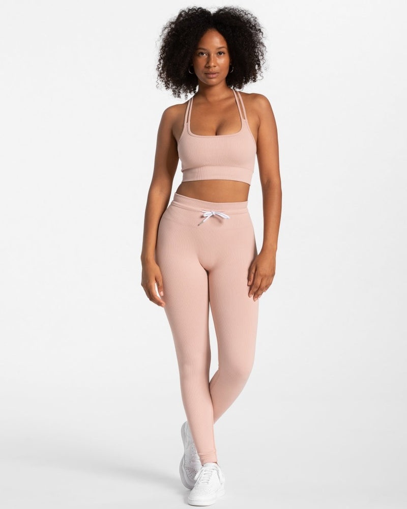 Pink Women Teveo Ribbed Leggings | FWC-0921