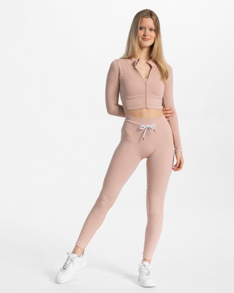 Pink Women Teveo Ribbed Zip Jackets | KBY-1401