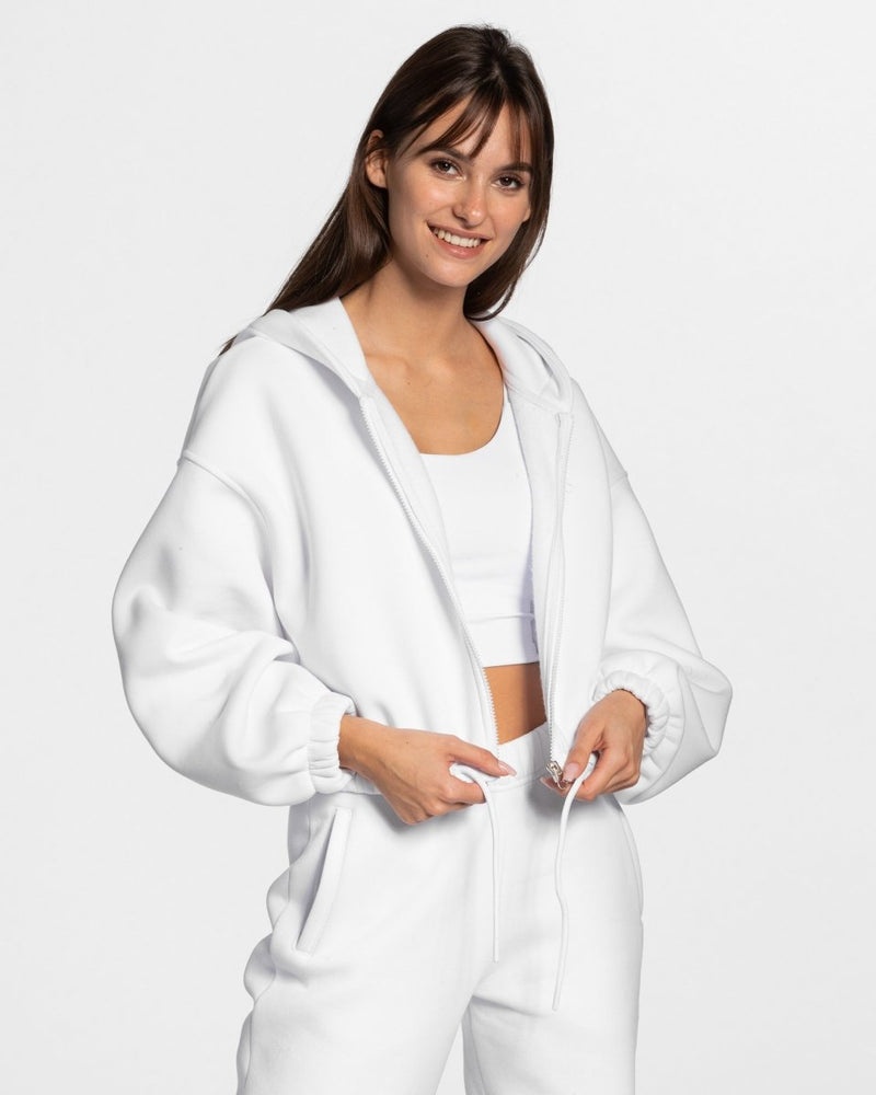 White Women Teveo Iconic Oversized Zip Hoodie | UUR-8166