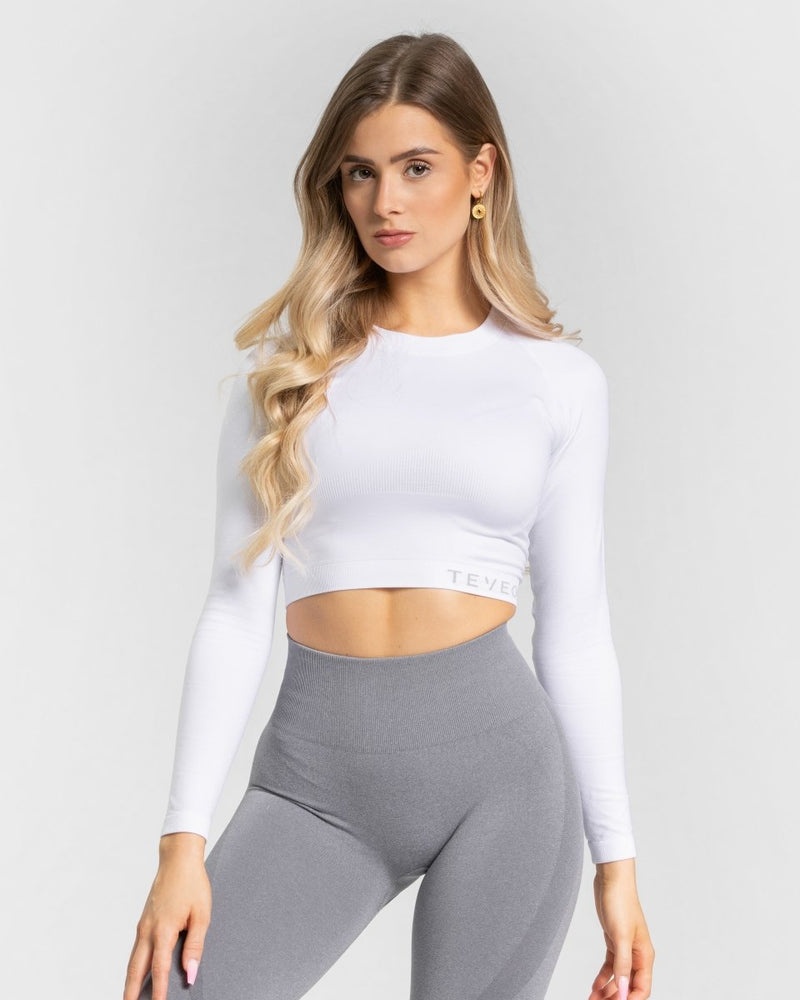 White Women Teveo Power Long Sleeve Tops | VBV-0653