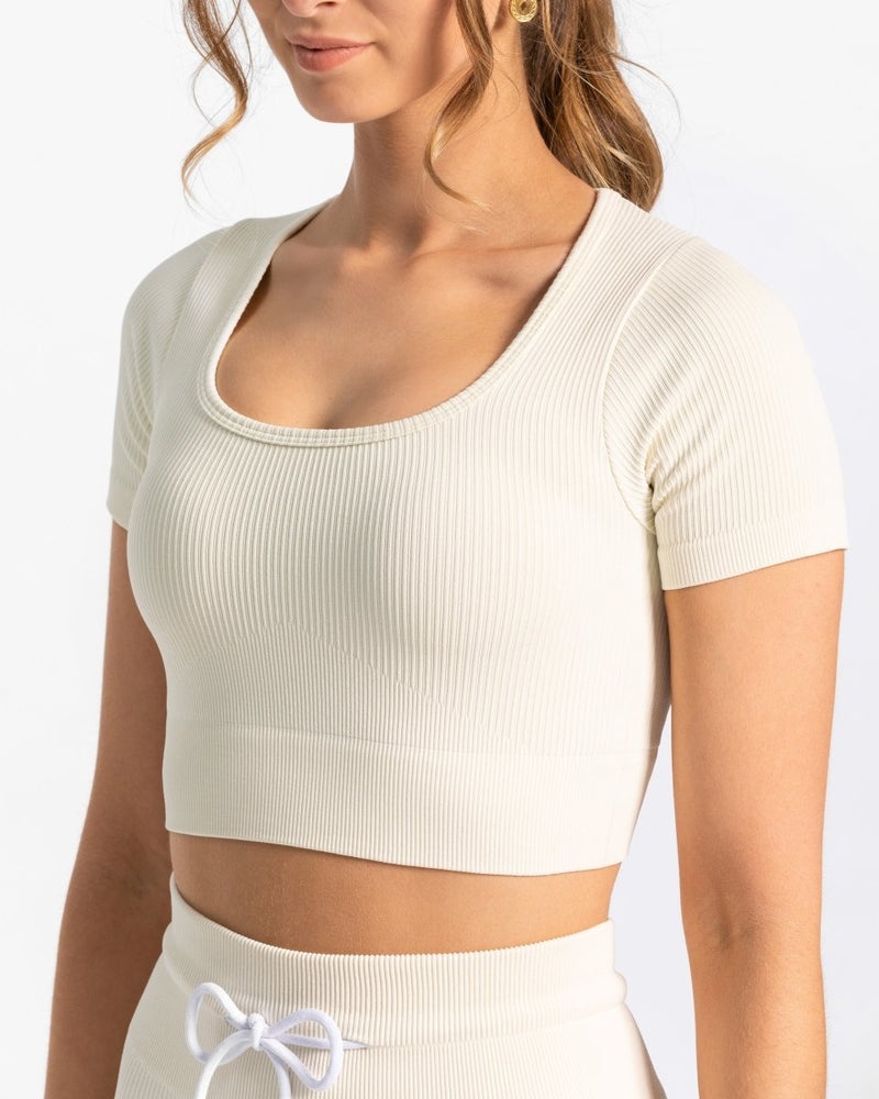 White Women Teveo Ribbed Crop Tops | OEP-5638