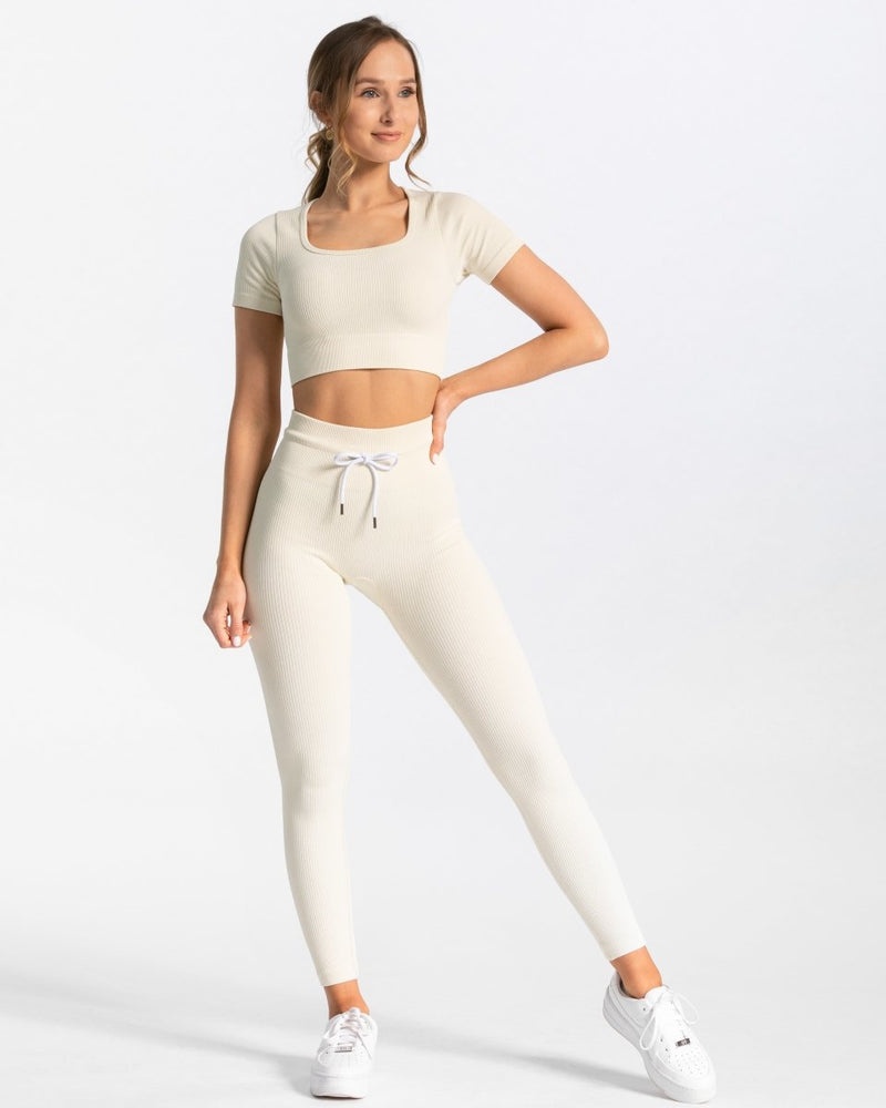 White Women Teveo Ribbed Crop Tops | OEP-5638