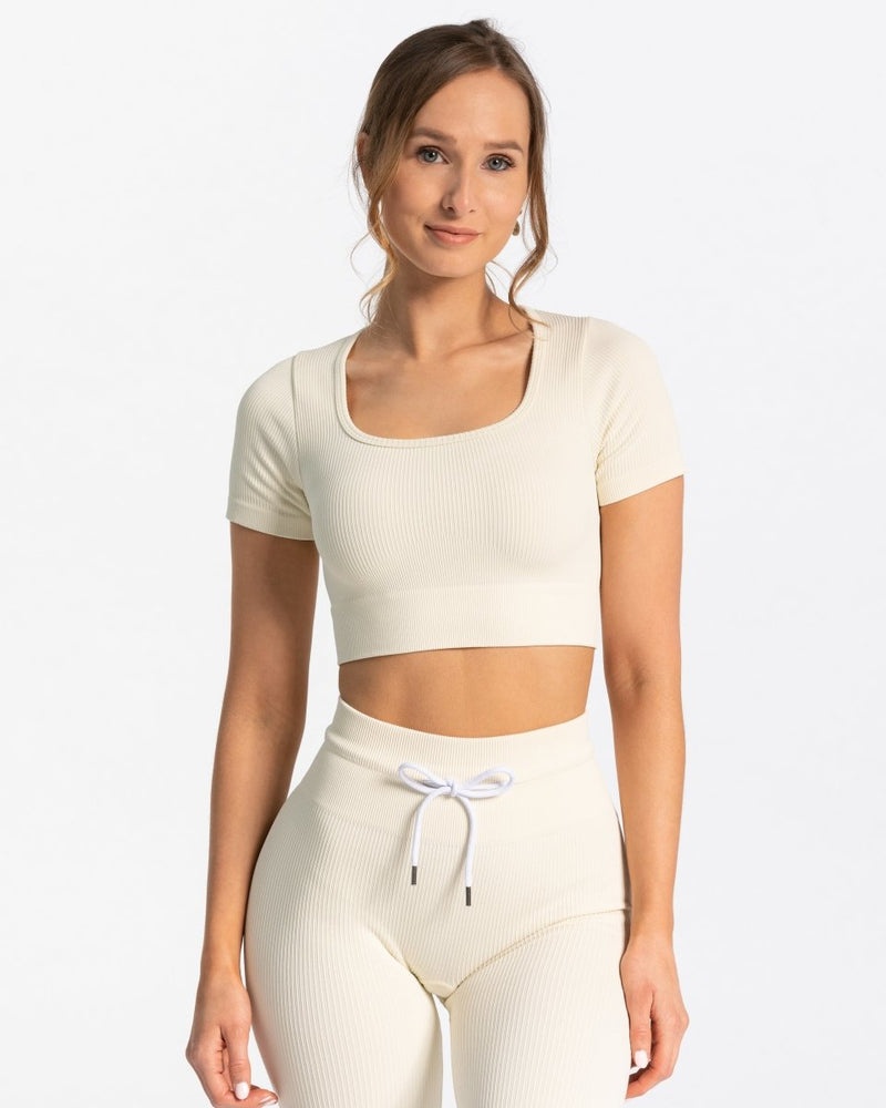 White Women Teveo Ribbed Crop Tops | OEP-5638