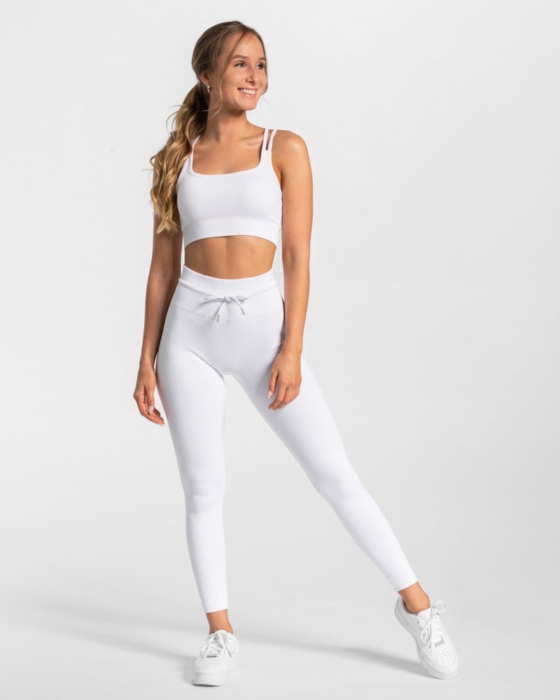 White Women Teveo Ribbed Leggings | QUJ-6620