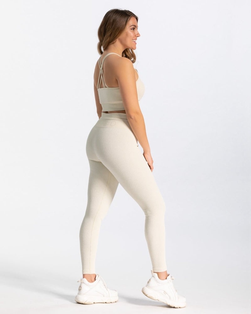 White Women Teveo Ribbed Leggings | ZTV-4698