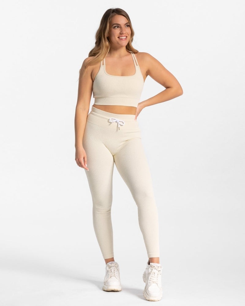 White Women Teveo Ribbed Leggings | ZTV-4698