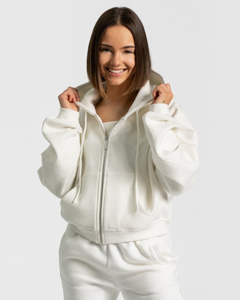 White Women Teveo Sassy Zip Hoodie | AOD-2520