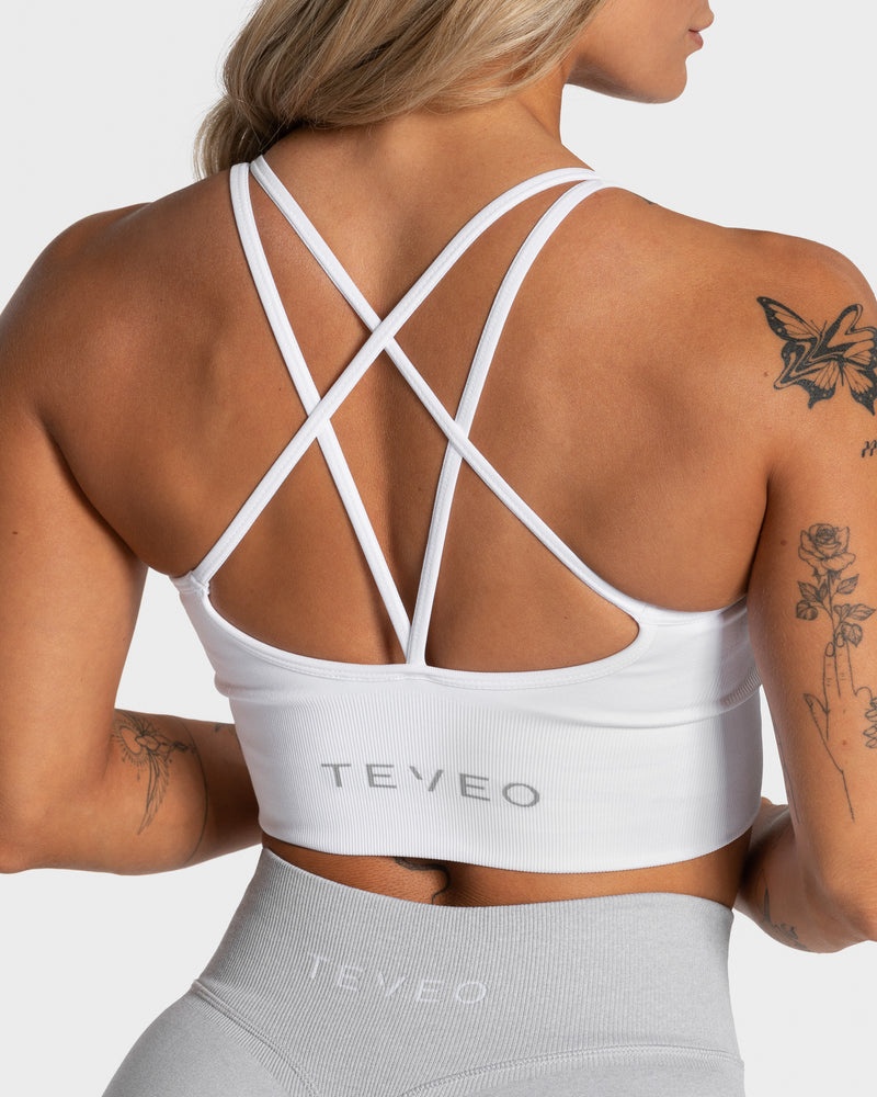 White Women Teveo Statement Sports Bra | NSS-6824